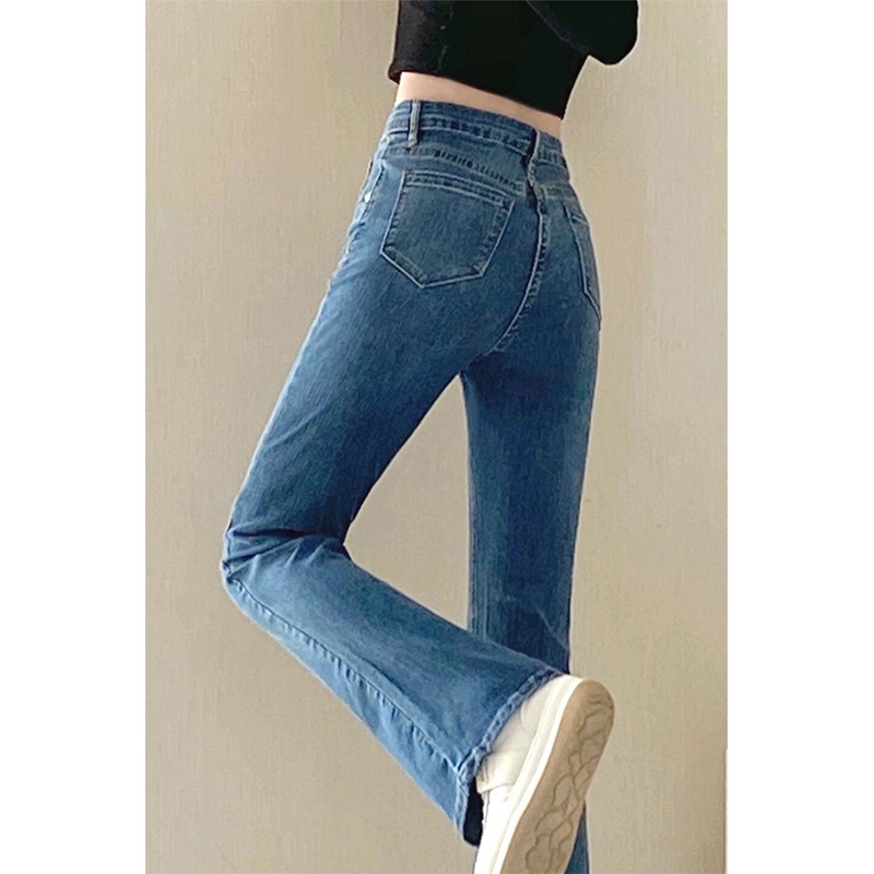 Import Bergaya Biru Retro Celana Cutbray Highwaist Loose Kulot Jeans Wanita