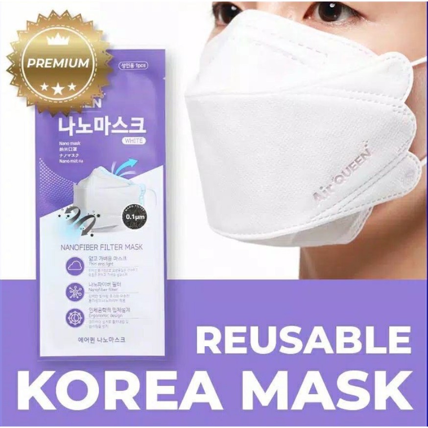 (BISA DI CUCI) Masker Air Queen / AirQueen Nano Fiber Filter Mask Made in Korea 1 sachet isi 1pc