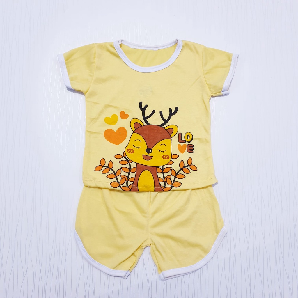 setelan baju bayi sablon random pakaian anak celana bis pendek baju baby gracia