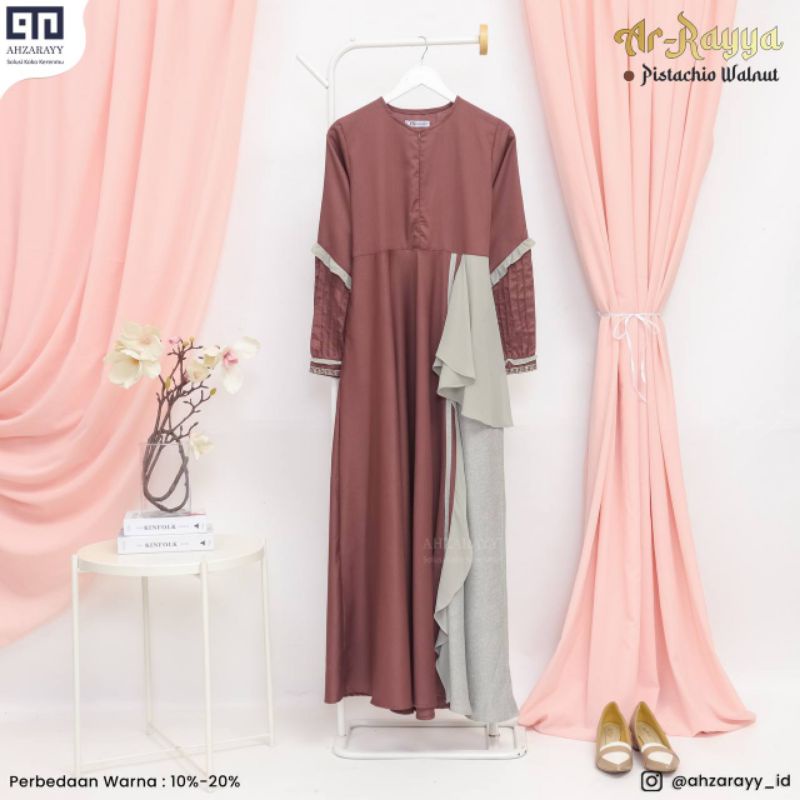 ARRAYA Gamis Arrayya GAMIS PICTACHIO WALNUT, Gamis Ar Rayya BLACK LOTUS GAMIS FAMILY SET EID SERIES 