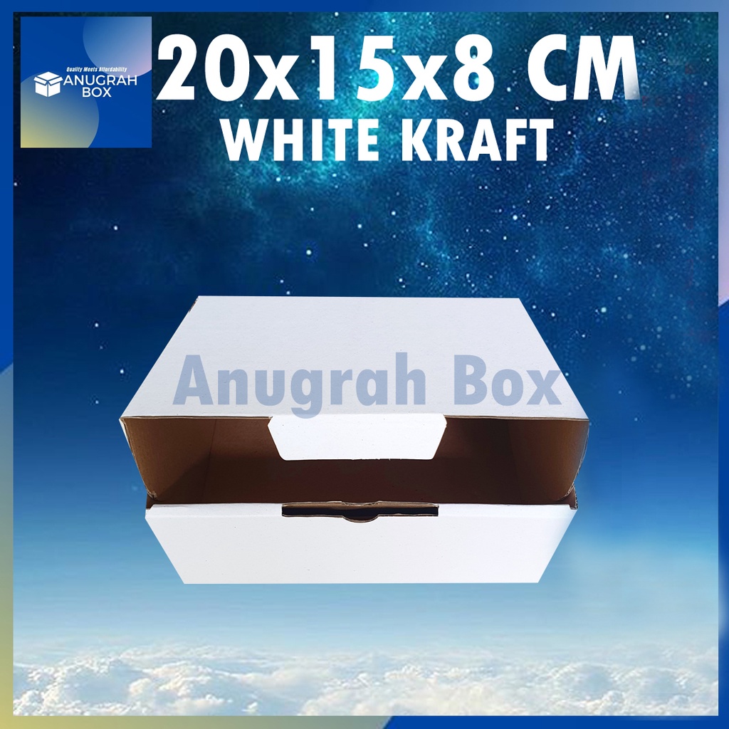 

Kardus PUTIH 20x15x8 cm (ECER) diecut dus pizza donut kotak packing aksesories baju hijab hampers