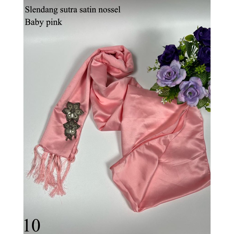 Selendang Satin Silk Ronce / Selendang Satin Silk Nossle / Selendang Satin Sutra Ronce-Baby Pink