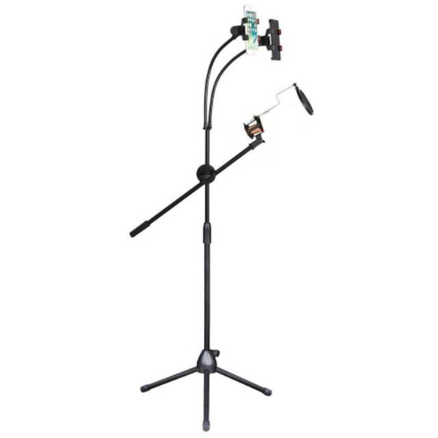 Paket Komplit Mic BM8000 Soundcard V8 Stand Berdiri Standing Holder Tripod with 2 x phone Holder