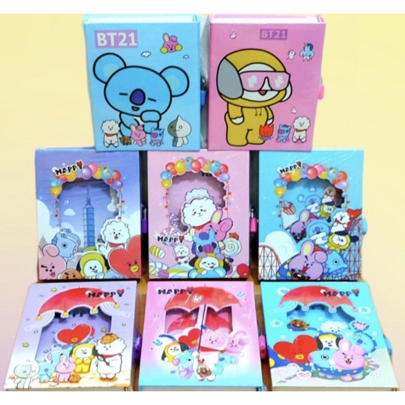 BUKU DIARY BTS / BT21 - BESAR CATATAN DIARY KUNCI GEMBOK BTS RED PINK BLUE / LOCK PERSONAL NOTEBOOK KUNCI TEBAL ARMY KPOP