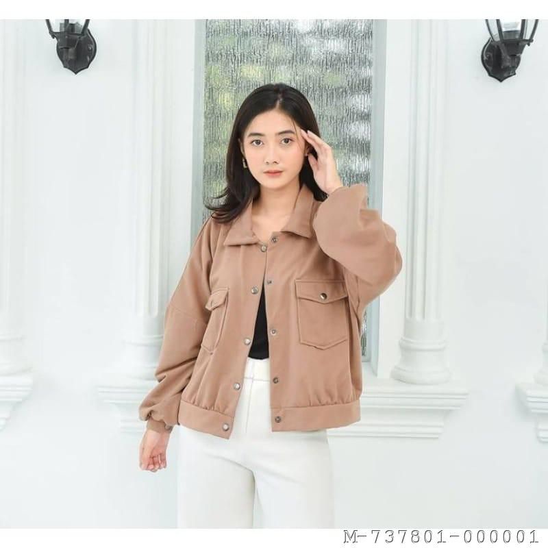 OUTERWEAR WANITA JAKET OLIN BUTTON FLEECE VTSU-166warna: mocca, putih , cream, hijau mint, ungu muda