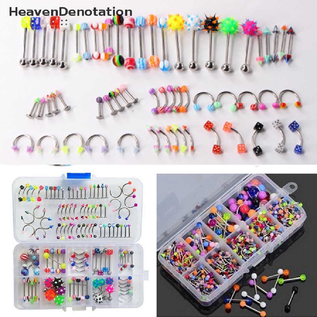 60pcs / Lot Cincin Tindik Bibir / Lidah / Tubuh Bentuk Barbell Campur Untuk Perhiasan