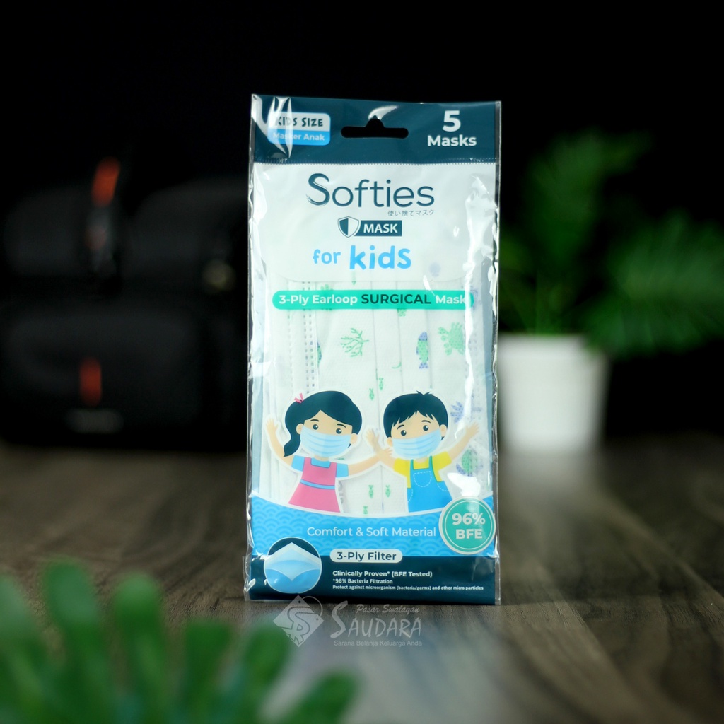 Masker Softies 3ply For Kids Surgical isi 5 - Masker Anak Softies