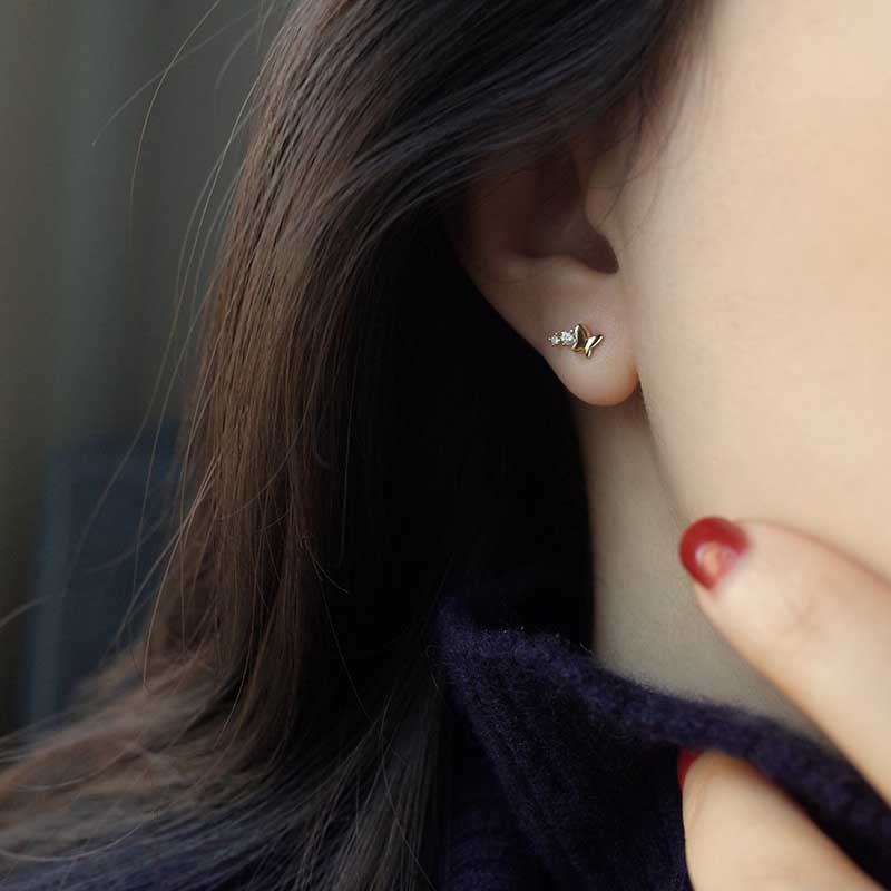 Kupu-kupu Anting Pejantan Kristal Berlian S925 Sterling Perak Emas Perhiasan Fashion Wanita Earrings