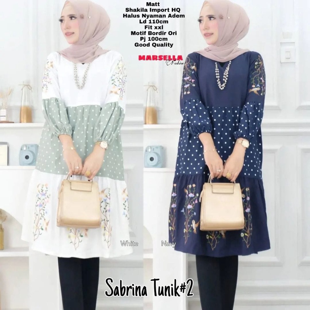 sabrina tunik import bordir tunik muslim terbaru bahan shakila