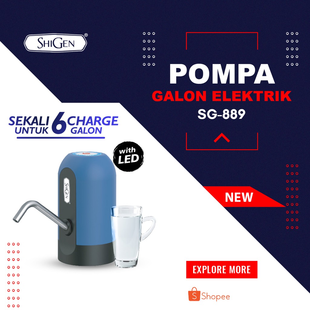 Pompa Galon Elektrik Recharge Dispenser Air Galon Charge Shigen SG-889 LED