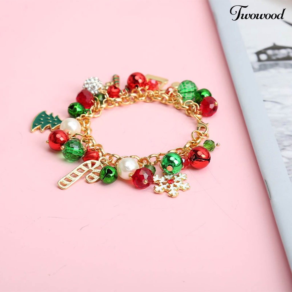 Twowood Alloy Christmas Bracelet Bell Faux Crystal Snowflake Christmas Tree Bracelet for Party