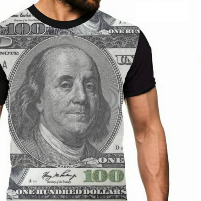 Kaos uang 100 seratus dollar one hundred Franklin usa amerika serikat oblong cowok distro unik murah