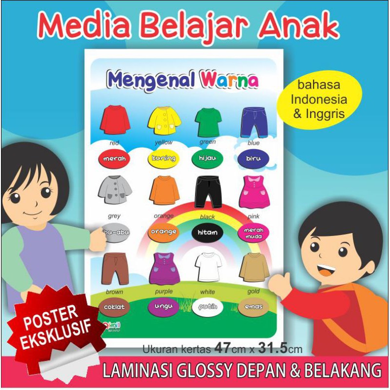 Poster Belajar Warna Edukasi Anak Balita TK PAUD Playschool