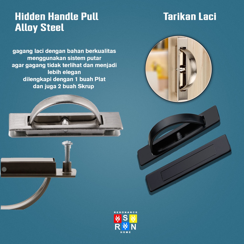 Tarikan Pintu Laci / Lemari Model Tanam Bahan Tebal Silver Resonance Home