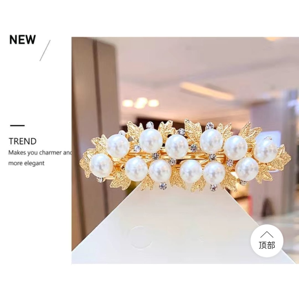 Jepit rambut korea otomatis premium mutiara zirkon mode baru elegan original import 8cm JO05#