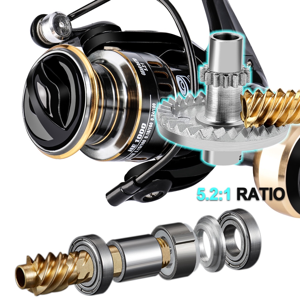 Spinning Fishing Reel 12 BB dengan gear ratio tinggi 5.2:1 Dan EVA/Metal Handle untuk alat pancing air tawar Hadiah umpan ekstra