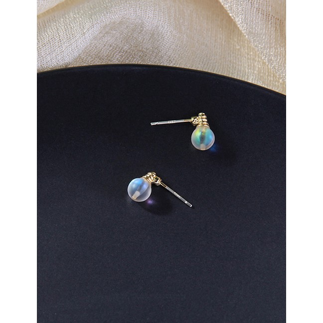 LRC Anting Tusuk Fashion Golden S925 Silver Round Shell Stud Earrings D91434