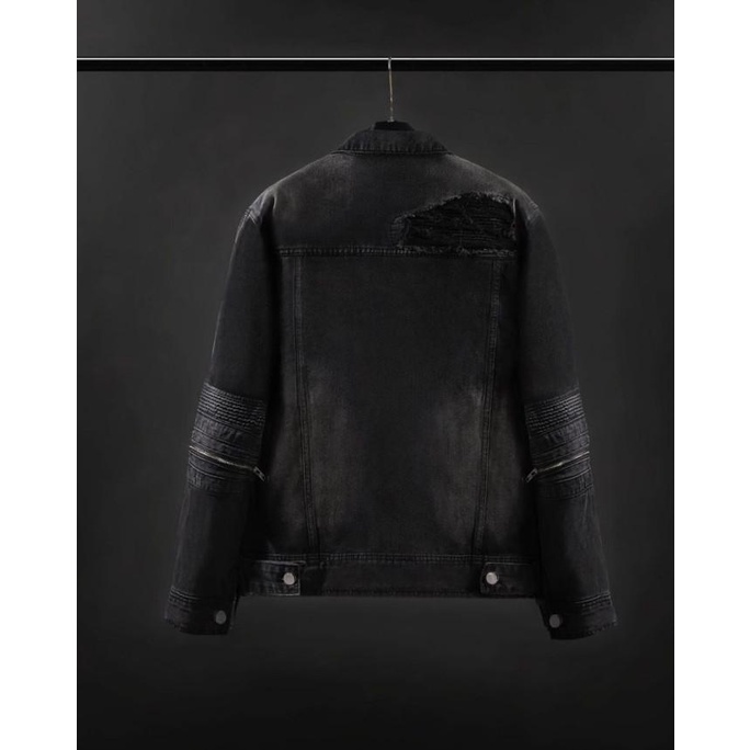 [Original] Rucas Jade Black Biker Denim Jacket Serba Murah