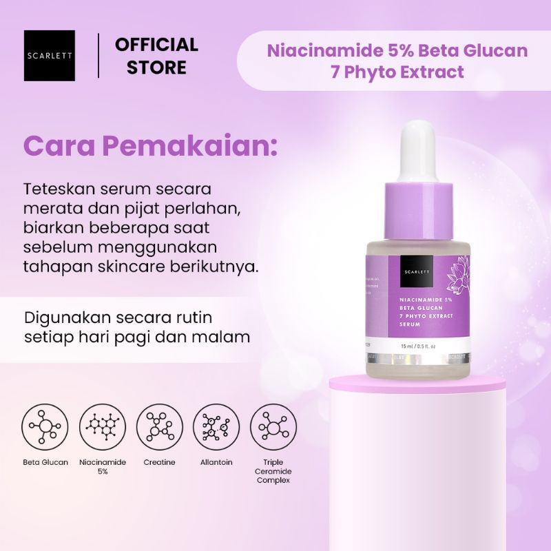 Scarlett Whitening Niacinamide 5% Beta Glucan 7 Phyto Extract serum Membantu merawat skin barrier da