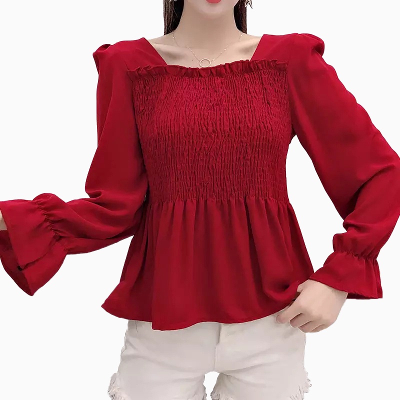 Blus Plisket lengan panjang wanita Gaya Korea model terbaru - XSHOP Tyas