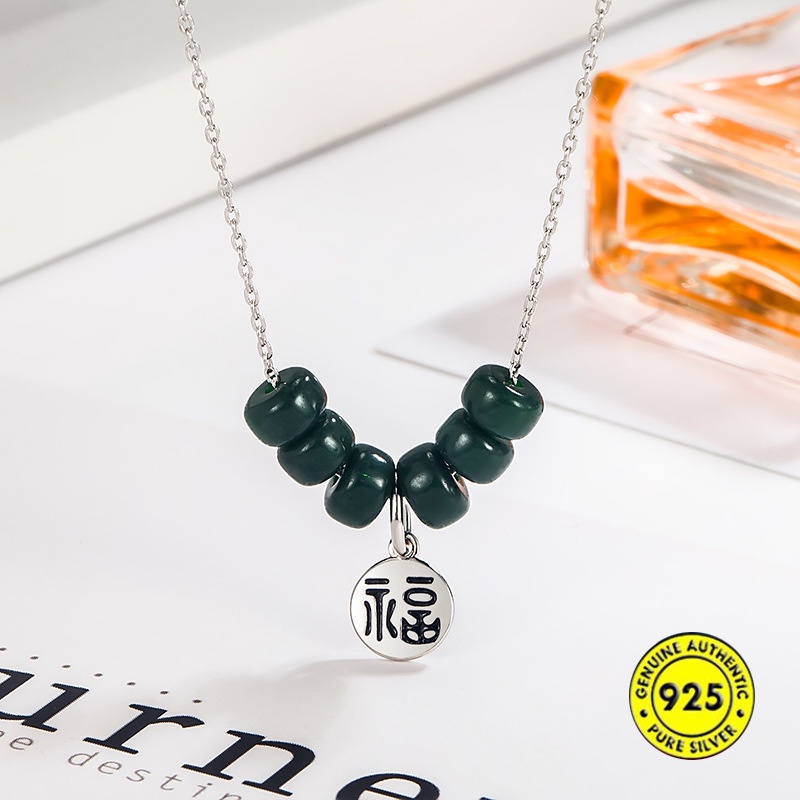 Kalung Rantai Sterling Silver 925 Dengan Liontin Tag Keberuntungan Anti Air / Alergi Untuk Wanita