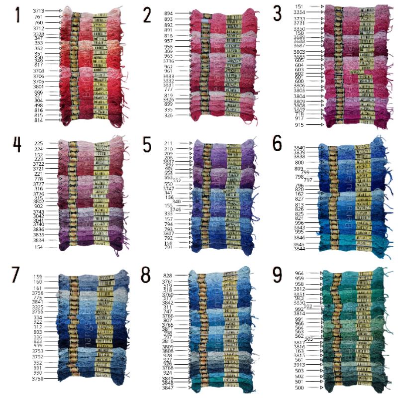 Benang sulam merk CXC. Benang sulam similiar DMC. Kode benang melalui chat.