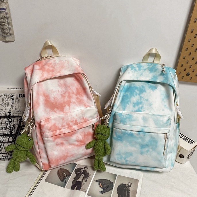 Mores Tas Ransel Wanita Kuro Tie Dye Print Pastel Korean Cordura Polyester School Fashion Backpack Kuliah Sekolah Aesthetic Korean Style