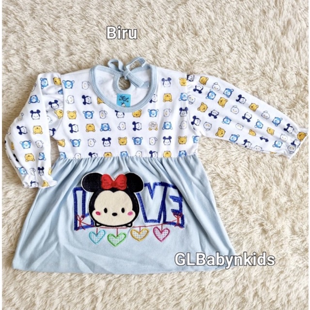 Rok Dress Bayi Lengan Panjang Bordir Minie Tsum Tsum All Size 6-12 Bulan SNI [Ecer]