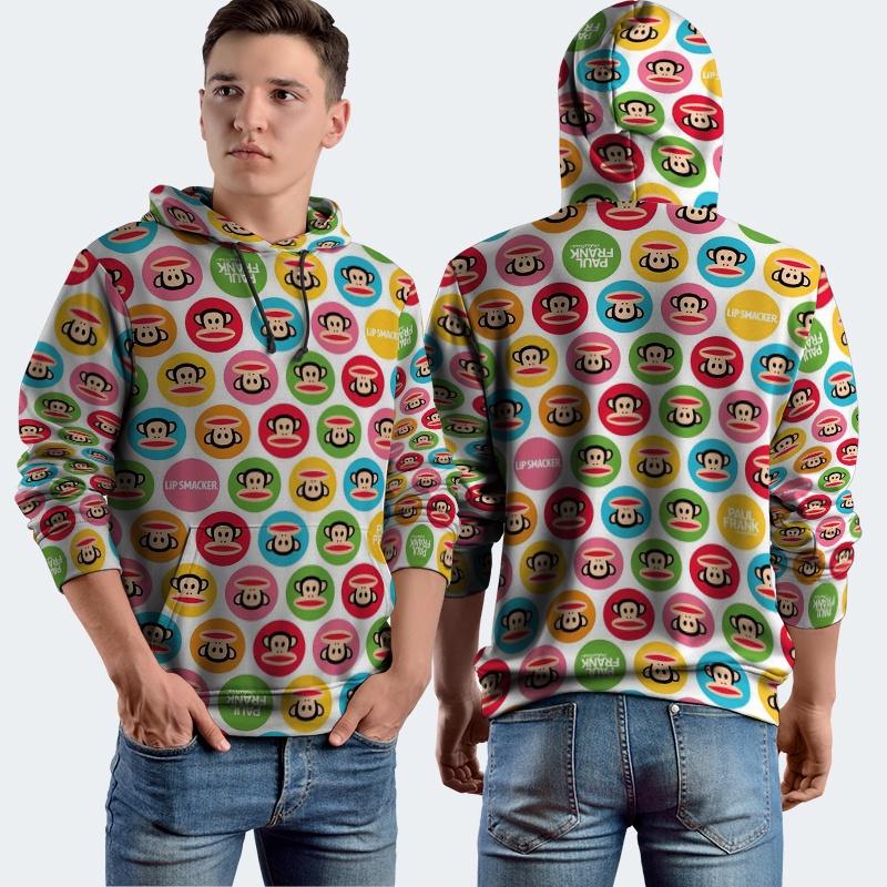 Jaket Hoodie Fullprint Paul Frank Bahan Polyester Jersey