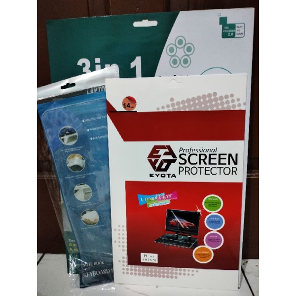 PAKET 3in1 ANTI GORES NOTEBOOK 14 INCH, PELINDUNG KEYBOARD, Pelindung Body Luar Laptop untuk 14&quot;EYOT