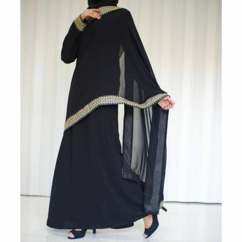 Abaya Sari India Abaya Kondangan Mewah Bahan Jetblack Sifon Saudi