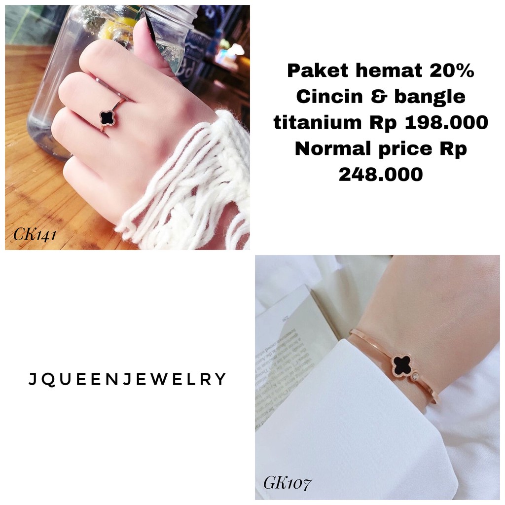 Paket hemat set cincin dan gelang bangle titanium anti karat import PH010