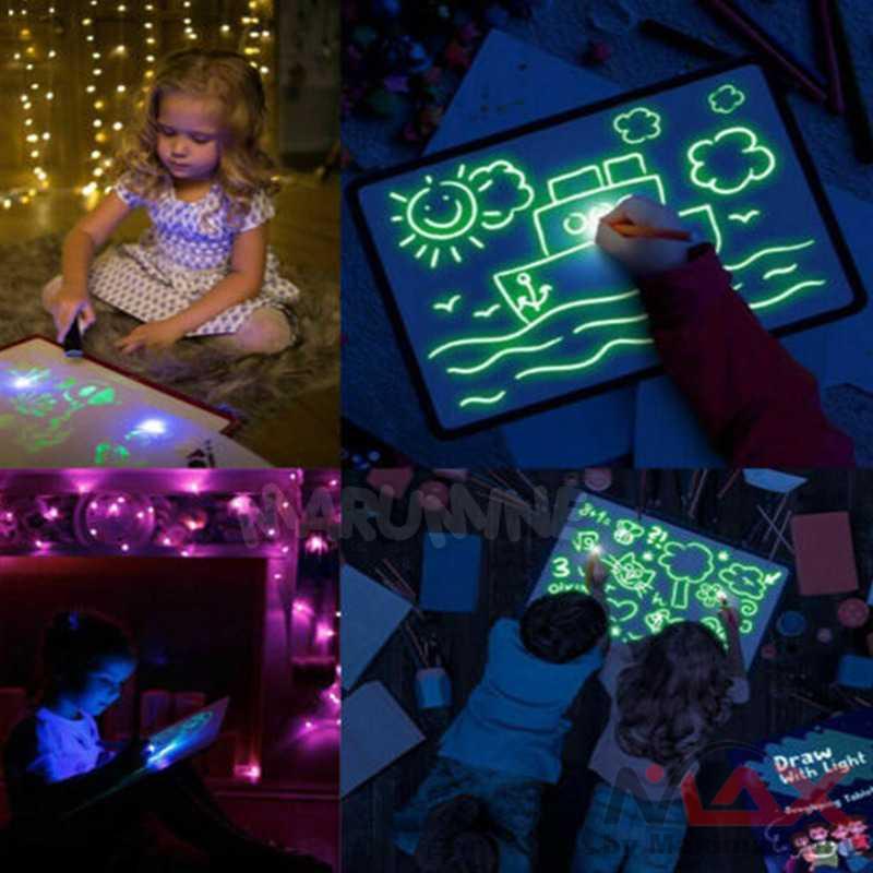 Menggambar dengan Cahaya, Papan gambar Cahaya, Tablet Gambar, MARUMINE Mainan Edukasi Menggambar Ajaib Magic Luminous A4 - F66-A4L Big Size Illuminate Light Drawing Board In Dark Kids Paint Toy DIY Educaitonal 2020 Children Toys Draw with Light