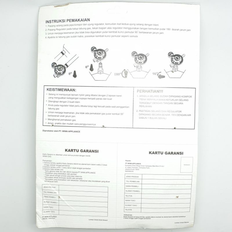 PAKET WINN GAS 108M REGULATOR ( METER ) + SELANG ALUMINIUM KUALITAS PREMIUM / KOMPOR GAS LPG