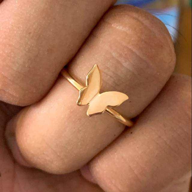 Cincin anak dan dewasa emas asli kadar 700 70% 22 16k kupu kupu gold rosegold butterfly 10 11 12 13 14 15 16 1 gram