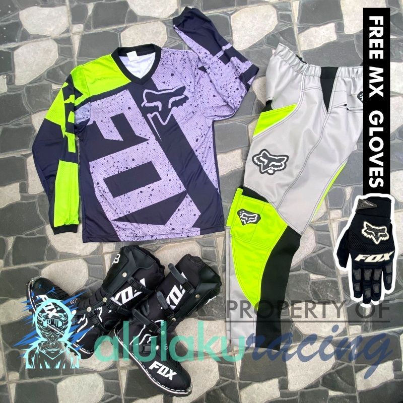 Jersey, Celana, Sarung Tangan &amp; Sepatu Fullprint with Protectors Fullset MX Trail Motocross - Paket Bundling FOCTFG031401-F41