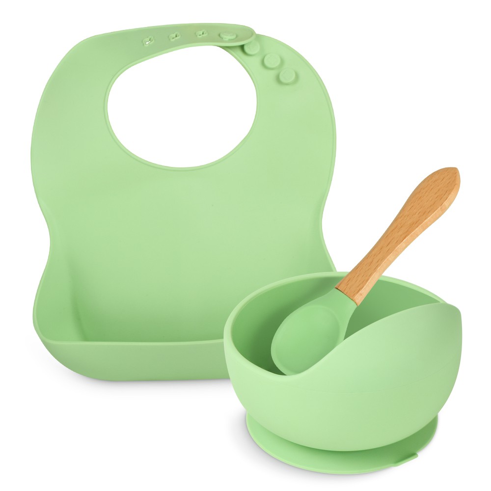 Baby Feeding Set Piring Sillikon Bayi Suction Set Bib Dan Piring ,Sendok(Bpafree /Piring Bayi Set Silikon Anti Tumpah