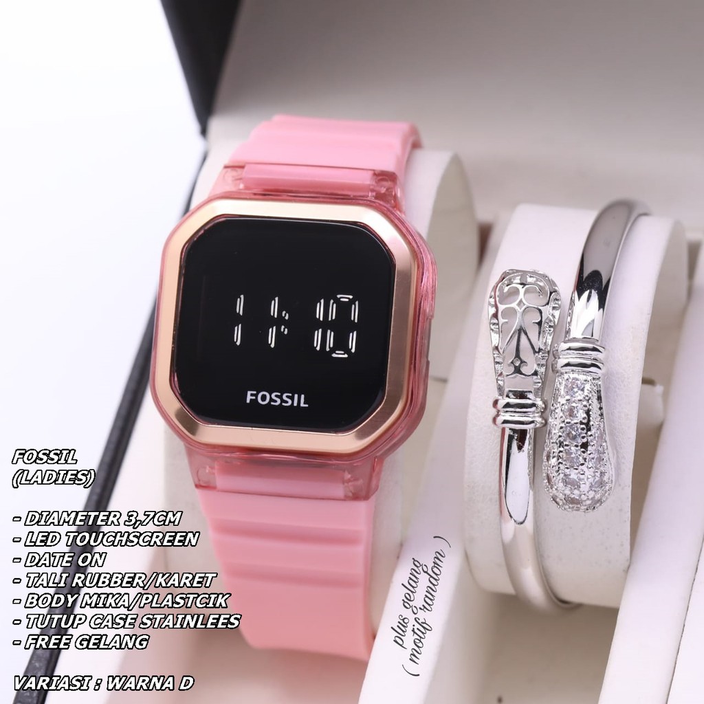 JAM TANGAN WANITA FASHION TALI RUBBER BODY SEGI TANGGAL AKTIF FREE GELANG