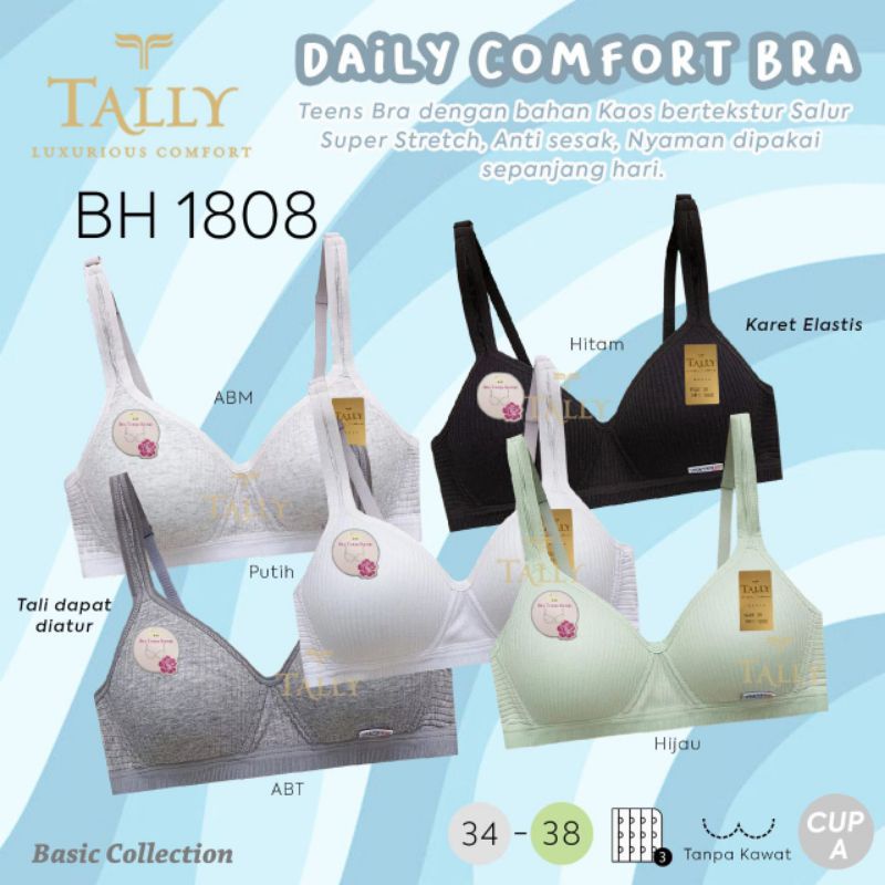 TALLY BRA BH 1808 | CUP A | TANPA KAWAT | BUSA TIPIS | SIZE 34 - 38