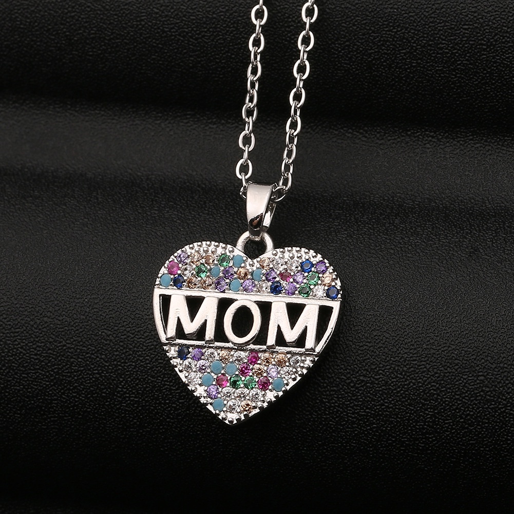 Kalung huruf mom diamond hati cinta hati liontin kalung hadiah Hari Ibu