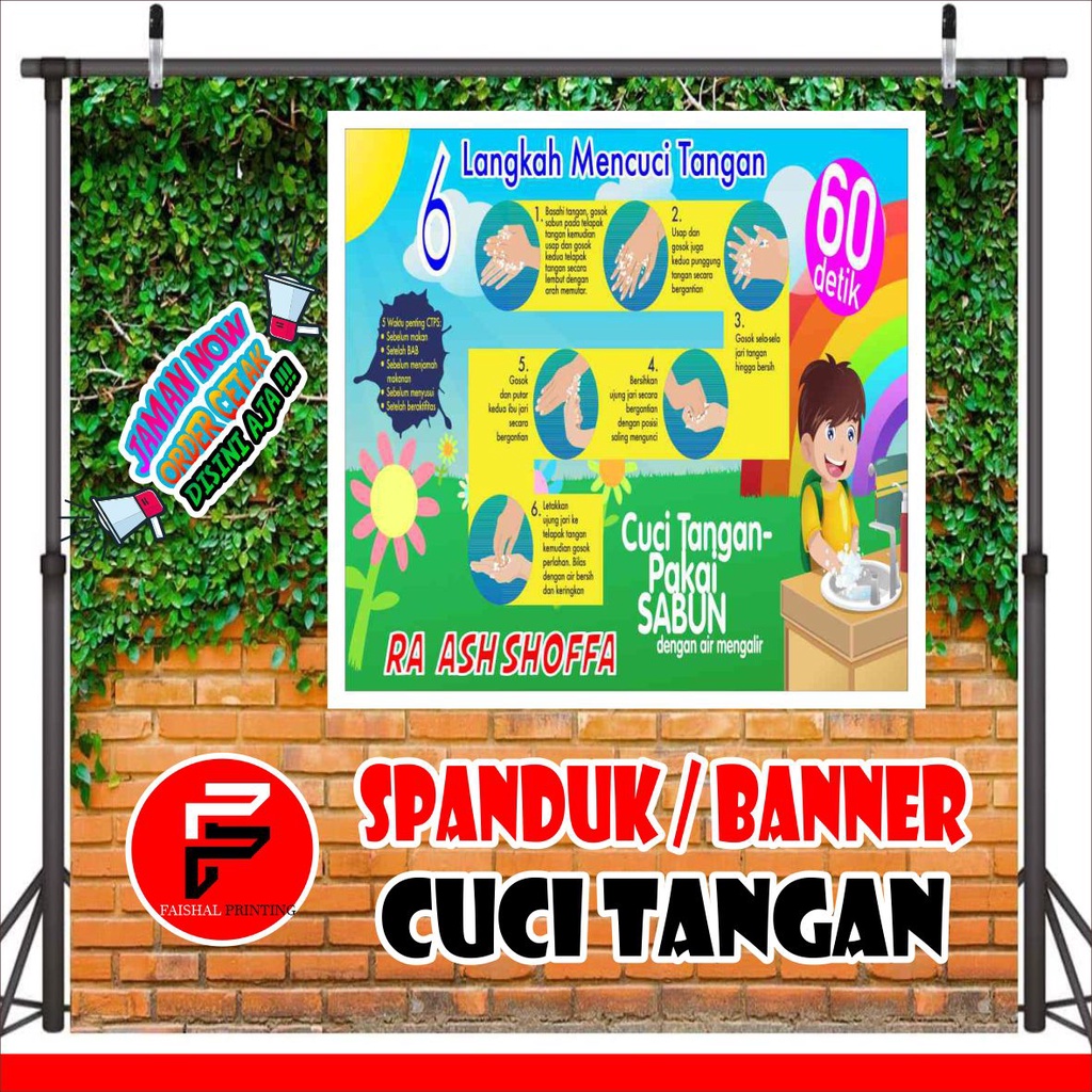 Spanduk Banner Backdrop cuci tangan untuk TK, SD, MTS,/ Banner COVID-19 / Spanduk Cuci Tangan