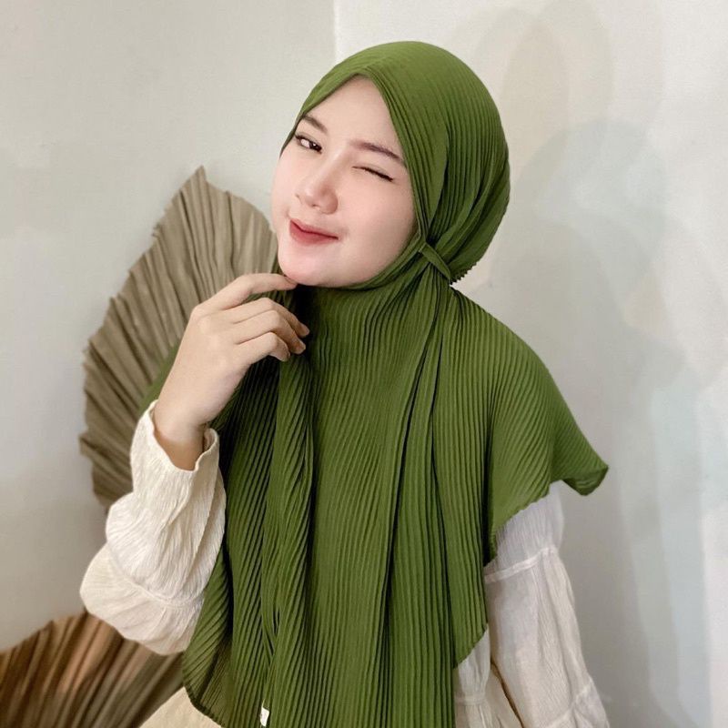 Hijab Instan - Bergo Plisket Full Lidi Ceruty Babydoll Premium Tali/Non Tali