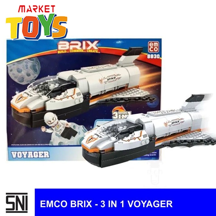 EMCO BRIX - VOYAGER 3 IN 1 Mainan Anak Susun Balok Brick Model Pesawat Markas Antariksa Luar Angkasa