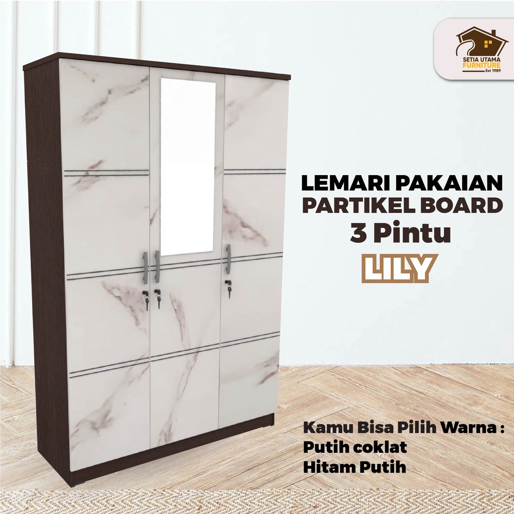LEMARI PAKAIAN 3 PINTU + KACA GOLD 30 LP 305 30LP305 MINIMALIS TERMURAH SEINDONESIA MURAH