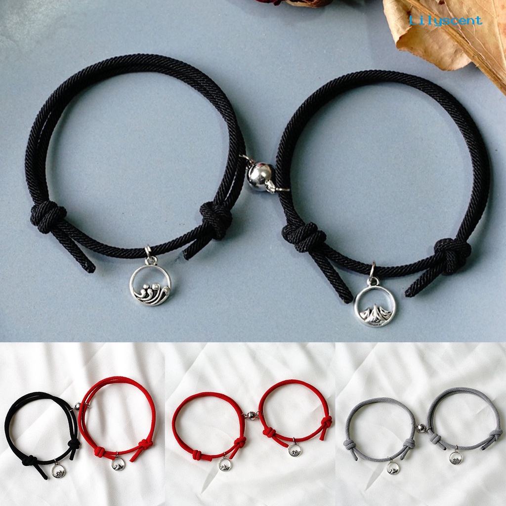 2pcs Gelang Magnet Model Kepang Dapat Disesuaikan Untuk Pasangan