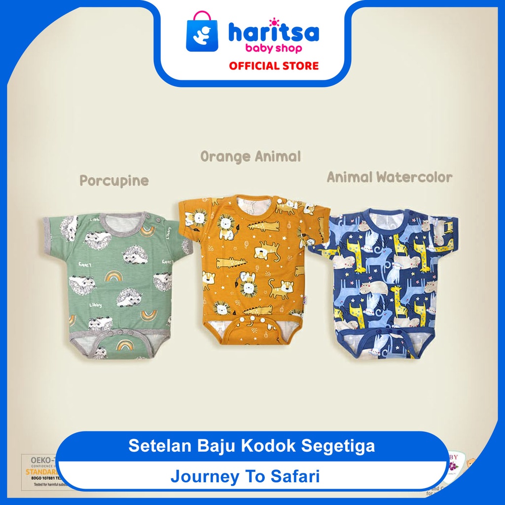 Libby Baju Bayi Cewe Cowo Kodok Segitiga Animal Dreamland OWl(putih) Space(kuning) White Bear(Biru Muda) Porcupine OrangeAnimal AnimalWatercolor 0-6 bln 2-5 Kg Grosir