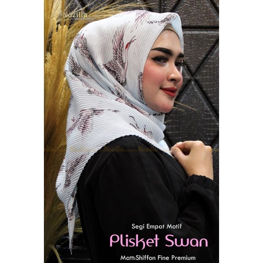 Jilbab Segi Empat Motif Plisket Polycatton Ori Nazilla-Swan blue