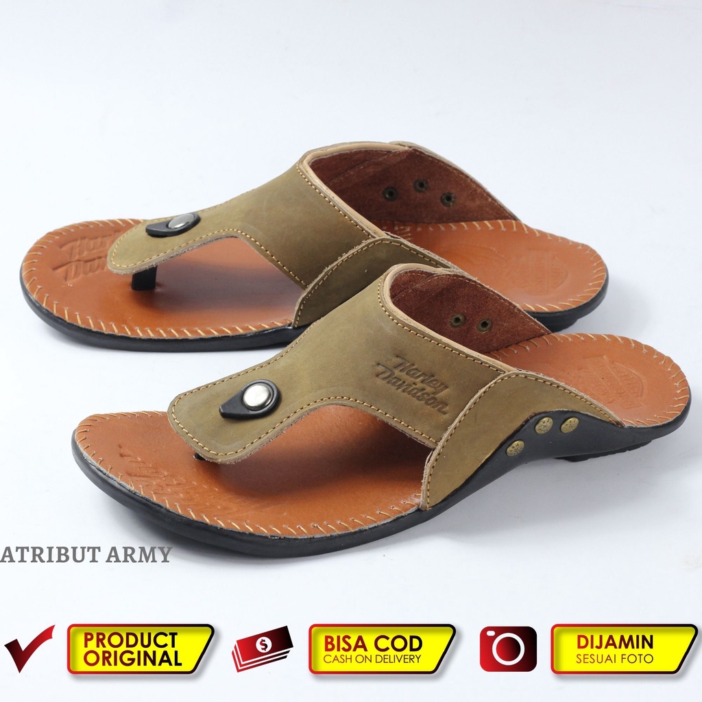 SANDAL JAPIT KULIT ASLI PRIA HARLEY DAVIDSON FULL UP l SENDAL JEPIT KULIT ASLI PRIA SANDAL CASUAL/ SENDAL JEPIT SLIDE HERLEY KULIT GOSOK - SH04