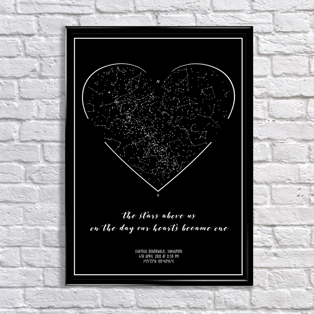 

BLACK HEART ON BLACK custom constellation star map personalized framed A3 poster unique decoration
