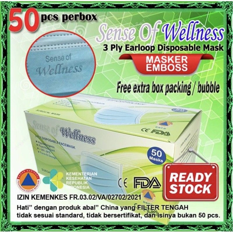 masker bedah 3ply earloop surgical disposable 3 ply masker medis (HARGA/BOX)WELLNESS